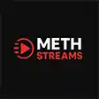 Logo for MethStreams featuring a bold red circle with a stylized white figure running with a ball, positioned to the left of the text 'Meth Streams' in clean, white sans-serif font on a black background, symbolizing dynamic live sports streaming.